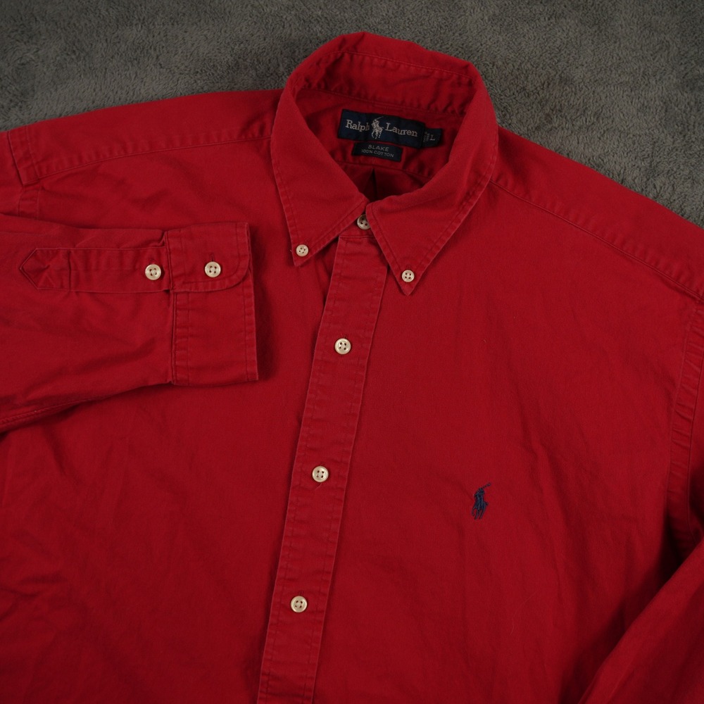 Ralph Lauren Shirt Mens L Button Down Long Sleeve Red Blake 100% Cotton Preppy